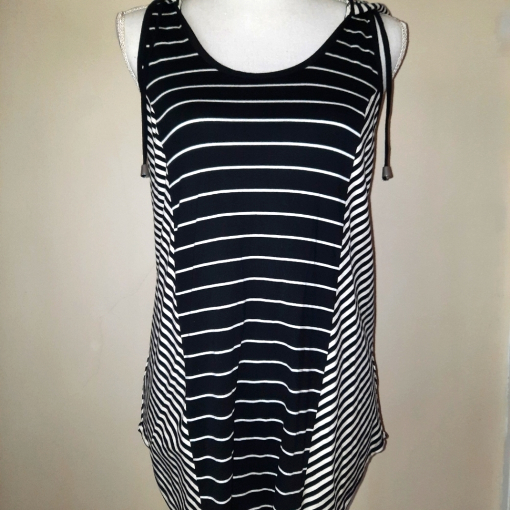 Black and White Striped Sleeveless Top